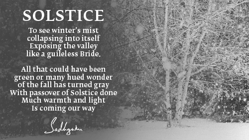 Sadhguru Poem "Solstice" with GIF animation of snow fall landscape